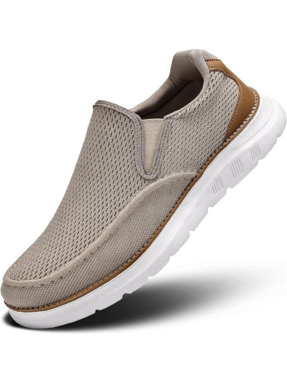 Men's Khaki Closed Toe Slip On Mesh Oxfords Business Casual Dress Sneaker
